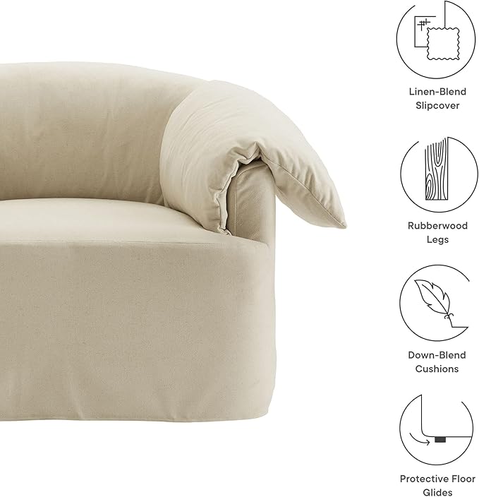 Modway Lark Oversized Accent Chair in Linen Fabric – Upholstered Modern Armchair with Down Blend Cushions – Slipcovered Chair for Living Room or Reading Nook