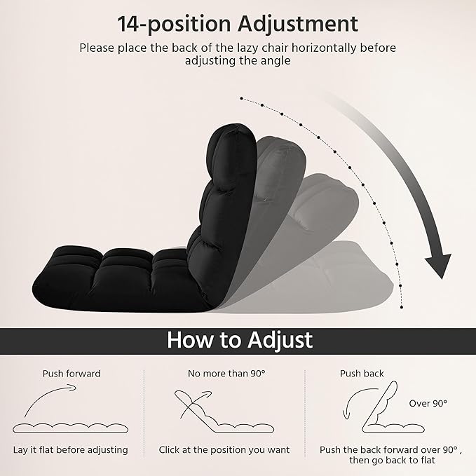 Yaheetech Floor Chair Meditation Chair with Back Support Gaming Floor Lounger with 14 Adjustable Position for Adult Black 2pcs