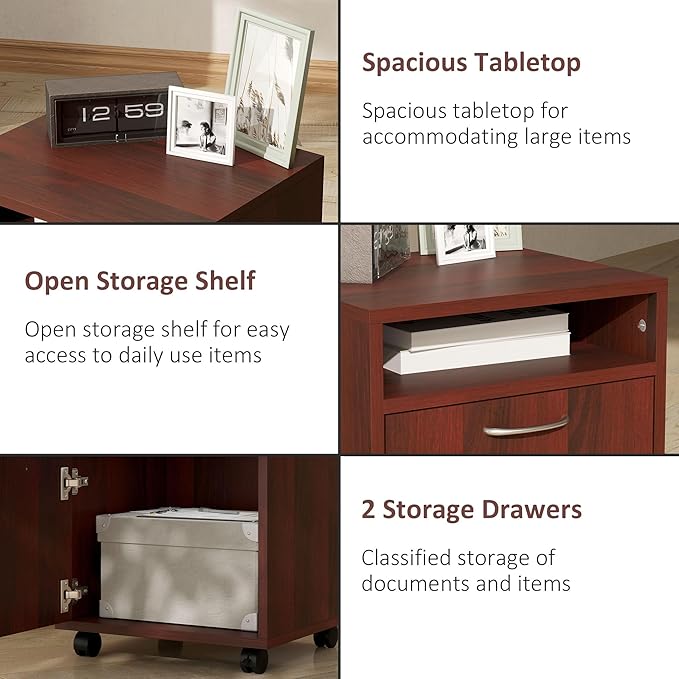 Mobile File Cabinet with 2 Drawers Under Desk Filing Cabinets Printer Stand Rolling Office Storage Cabinet with 4 Wheels for Home Office Organizer Letters/Legal/A4 (Brown)