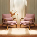 Bonnlo Pink Accent Chairs Set of 2 Upholstered Mid Century Modern Lounge Chairs Reading Chairs Side Sitting Chair Solid Wood Farmhouse Armchairs for Living Room Bedroom Guest Room