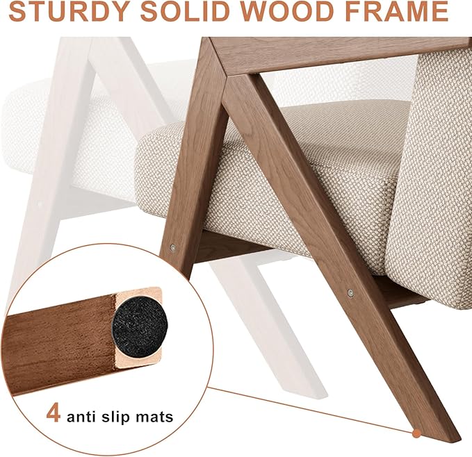 Accent Chair Living Room Chairs Mid Century Modern Armchair with Solid Wood Legs Relaxing Armchair with Solid Wood Frame &amp Soft Cushion for Living Room Office Bedroom Study