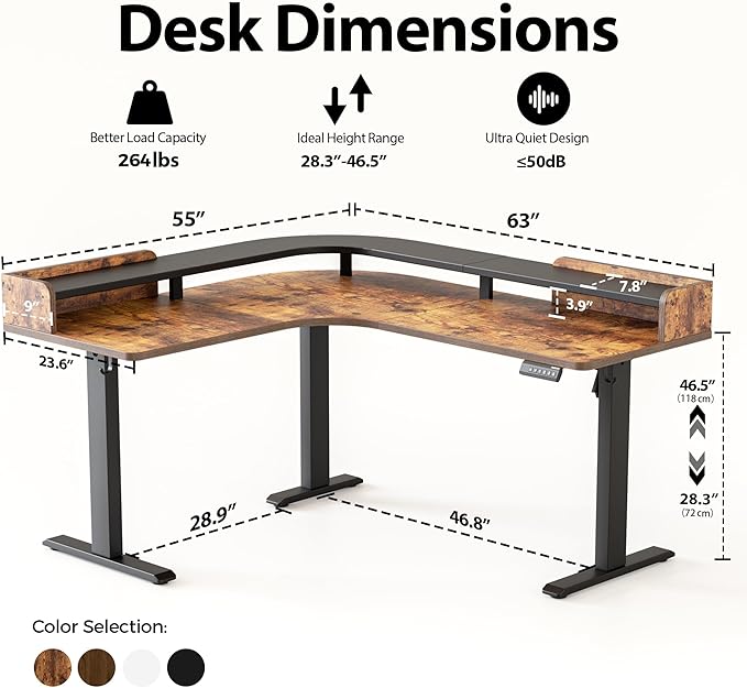 Agilestic L Shaped Standing Desk Corner Desk with Monitor Shelf Adjustable Height Gaming Table Sit Stand Up Table 63 x 55 Inch Home Office Computer Workstation Splice Board Rustic Brown