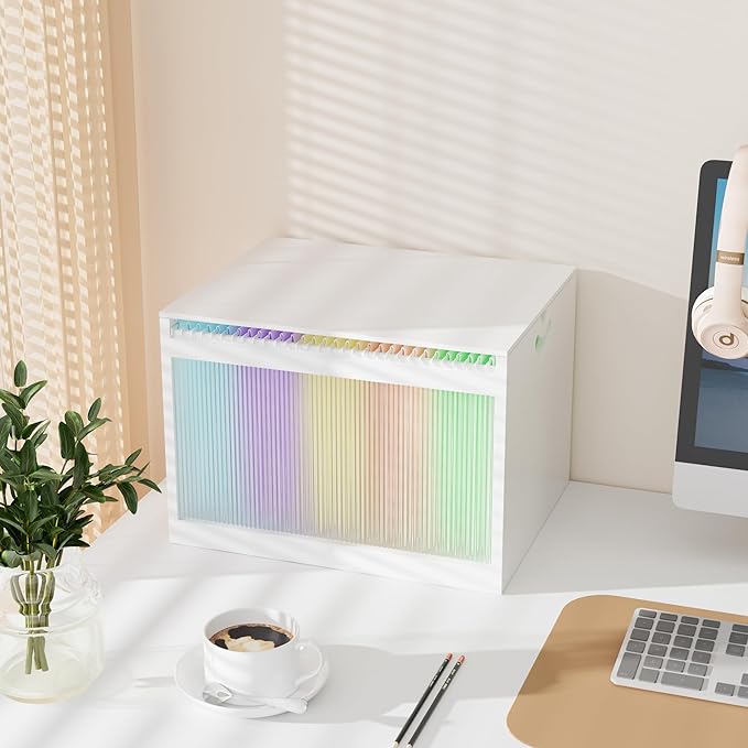White Bamboo Acrylic File Box with Hanging Folders Letter/Legal Size Dustproof Home Office File Organizer