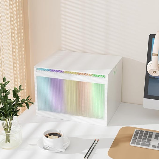 White Bamboo Acrylic File Box with Hanging Folders Letter/Legal Size Dustproof Home Office File Organizer