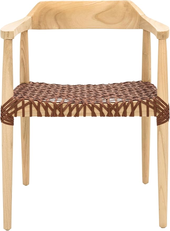 SAFAVIEH Home Collection Munro Natural Sungkai Wood/Light Honey Leather Woven Accent Chair (Fully Assembled)