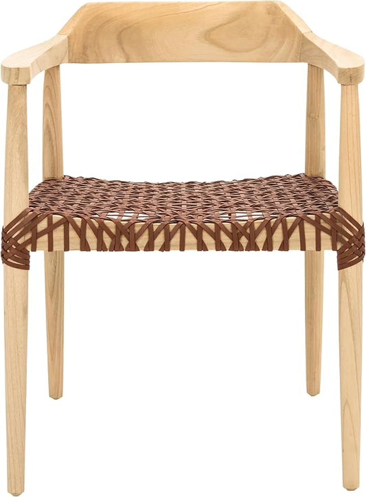 SAFAVIEH Home Collection Munro Natural Sungkai Wood/Light Honey Leather Woven Accent Chair (Fully Assembled)