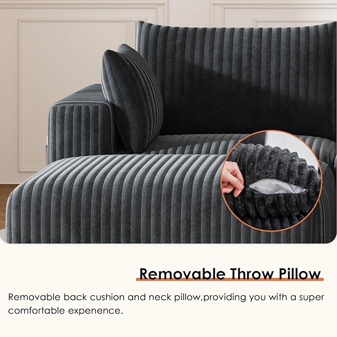 146 Oversized Boneless Couch Modular Sectional Couches for Living Room U-Shaped Deep Seat Chaise with Side Pockets No Assembly Required Plush Corduroy Fabric Sleeper Sofa Dark Gray