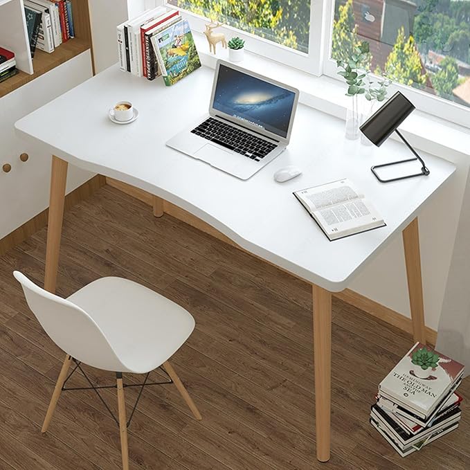 Computer Desk Nordic Style Home Office Study Desk Wood Student Writing Table with Ergonomic Edge Spacious Desktop Modern Simple Style Home Office Desks White White