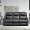 Manual Reclining 3-Seater Sofa with Heat &amp Massage PU Leather Recliner Couch for Living Room Faux Leather Upholstery Deep Cushions &amp Sturdy Frame (Grey)