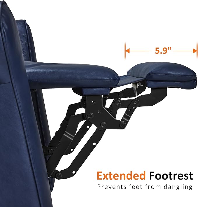 MCombo Power Wall Hugger Recliner Chair for Small Space RV Living Room USB &amp USB-C Charging Ports Modern Rolled Arm Recliner Faux Leather PR630 (Navy Blue Medium)