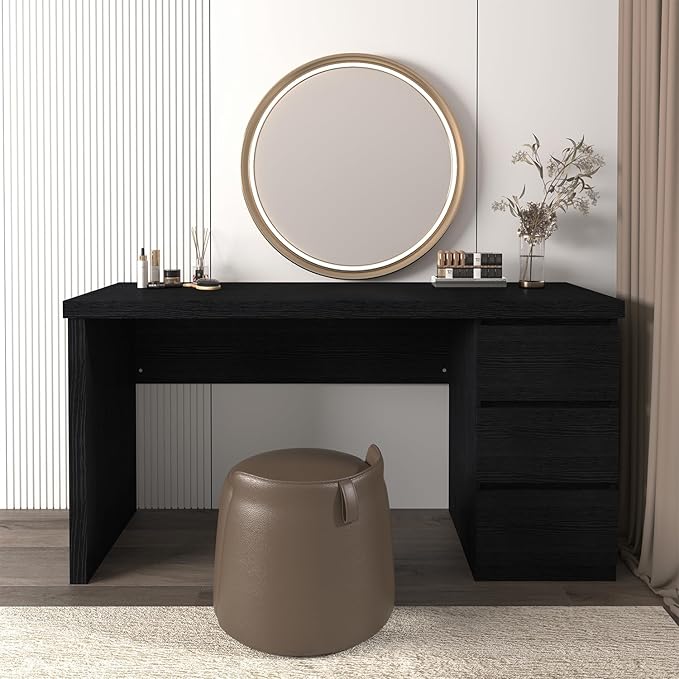 Desk with Drawers Black Computer Desk Table with 3 Drawer Large Space Writing Desk with Drawers for Home Office Modern Simple Design 53.3 Inch