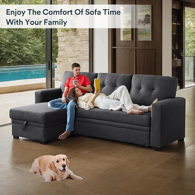 L Shaped Couch 4 in 1 Pull Out Sofa Bed Sleeper Sectional Sofa with Storage Convertible Sofa Bed 82in Chaise Lounge for Living Room Apartment Dorm