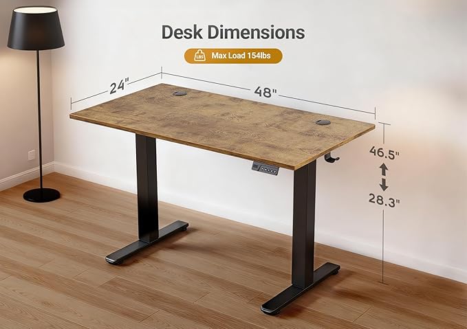YDN Electric Standing Desk Adjustable Height Stand up Desk 48 x 24 Inches Sit Stand Home Office Desks Black Frame/Rustic Brown Top
