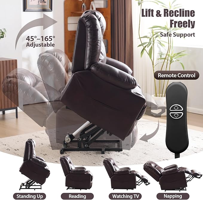 Power Lift Recliner Chair for Elderly Oversized Leather Lift Chair with Heat and Massage Dual Motor Zero Gravity Power Recliner Chair with Adjustable Headrest Cup Holder &amp USB Port