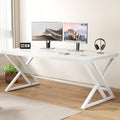 LVB Modern White Computer Desk Long Industrial Home Office Desk for Student Large Metal Wood Writing Study Work Desk Farmhouse Executive Gaming Computer Table for Bedroom Living Room White 60 in