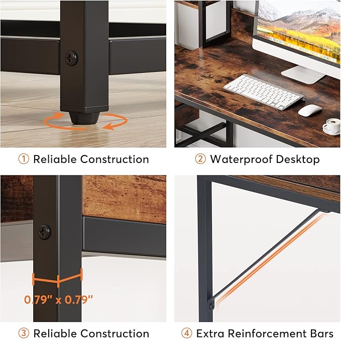 Tribesigns 55 Inch Computer Desk with 2 Drawers and Storage Shelves Rustic Office Desk with Hutch Study Writing Gaming Table Laptop Workstation for Home Office (Brown)