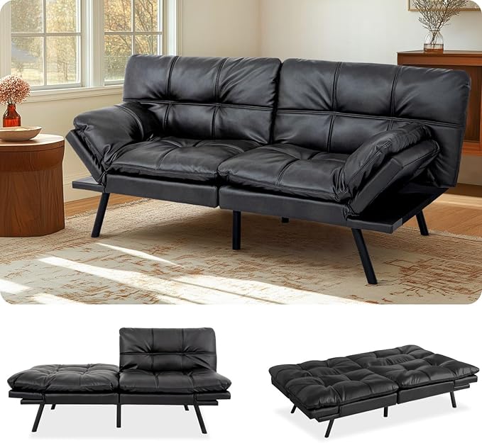 MUUEGM Futon Sofa Bed Convertible Futon Couch Bed Memory Foam Sofa SleeperAdjustable Armrest&ampBackrest Full Size Lounge Couch for Office Apartment Living RoomMatte Black