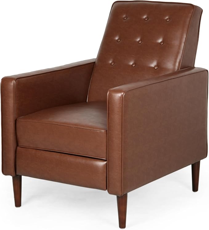 Mid-Century PU Leather Rocker Recliner Chair with Tufted Design Adjustable Single Recliner Sofa with Thicker Seat Cushion with Pocket for Living Room Bedroom Apartment (Light Brown Style1)