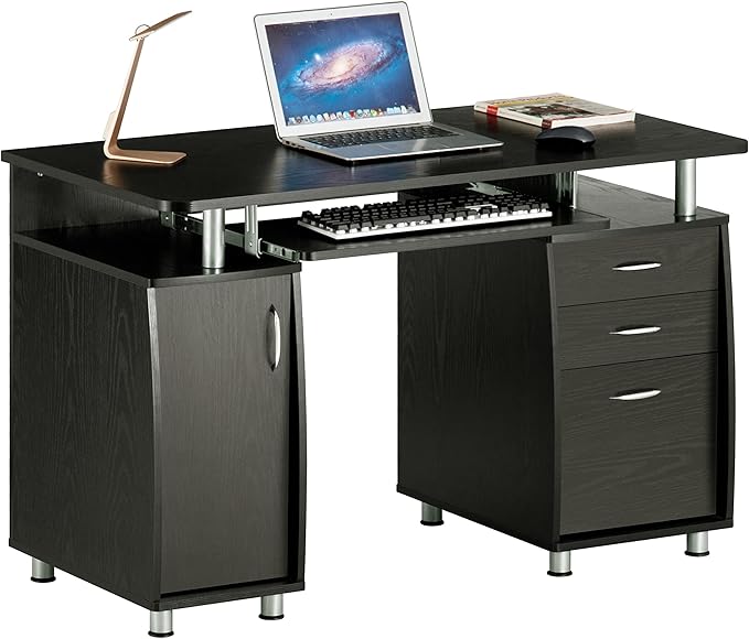 Techni Mobili 47.25 Ergonomic Computer Writing Desk with Drawers File Cabinet and Storage for Home Office Espresso