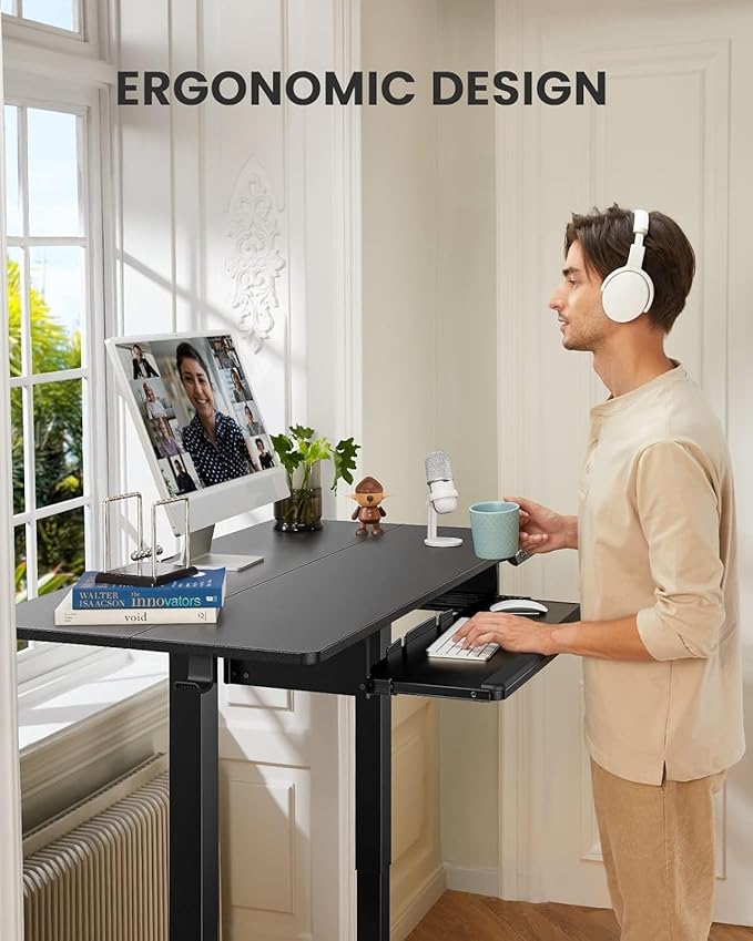 ErGear Electric Standing Desk with Keyboard Tray 44x24 Inches Adjustable Height Sit Stand Up Desk Home Office Desk Computer Workstation Black