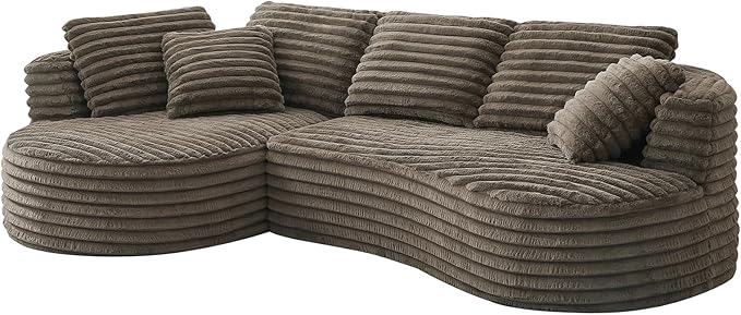 121 Cloud Sectional CouchOversized Corduroy Couches with L-Shape ChaiseModern Modular Sofa with Deep SeatUpholstered Boneless Couch for Living Room (Dark Brown Left Facing Chaise)