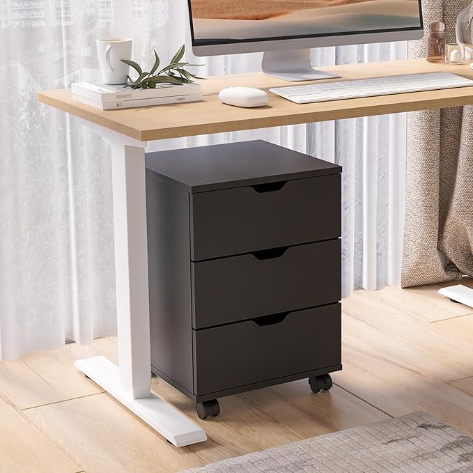 3-Drawer Mobile File Cabinet with Locking Casters Under Desk Filing Cabinet Rolling Wood Storage for Home Office Compact Vertical Organizer for A4/Letter Files