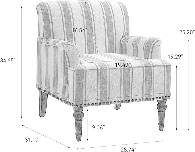 Pia Ricco Stripe Accent Chairs 2 Pack - Modern Nailhead Trim Armchairs with Wood Legs Comfy Living Room Bedroom Home Office Seating-Black