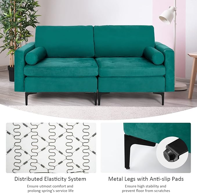 Giantex 68 Modern Loveseat 2-Seater Sofa Couch Thick Cushion &amp 2 Bolsters Armrest Magazine Cabby with 2 Pockets Metal Legs Ideal for Living Room Reception Room Office