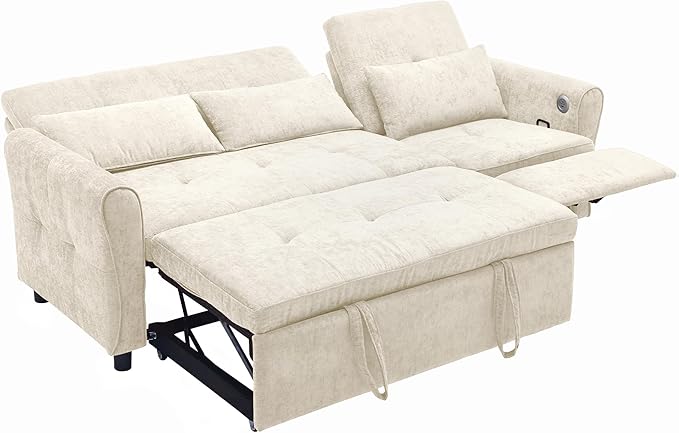 ERYE L-Shaped Reversible Recliner Sectional Sofa Chenille Upholstered Pull Out Convertible Sofabed with Pull Out Sleeper Couch Bed and Recliner Chaise Lounge and USB-C Ports