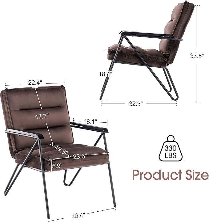 MCombo Modern Accent Chair Velvet Club Chair Upholstered Armchair for Small Space Living Room &amp Office Reception Fabric 4747 4750 (Chair Brown)