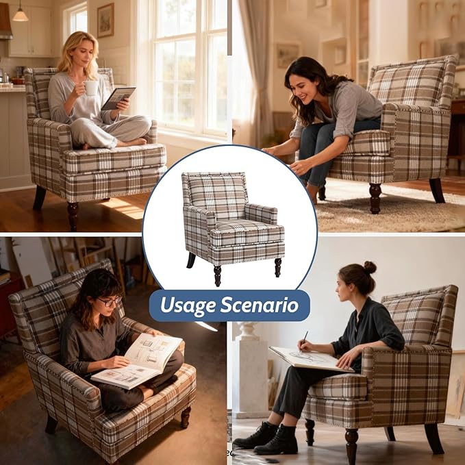 Mid Century Modern Accent Chair Upholstered Comfortable Living Room ChairArmchair Stylish Accent Furniture for Bedroom Office Neutral Home Decor Chair (Striped Brown)