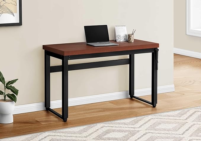 Computer Desk Home Office Standing Adjustable 48 l Work Laptop Brown Laminate Black Metal Contemporary Modern