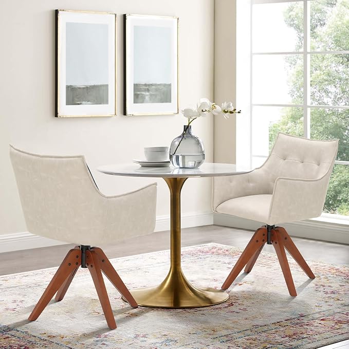 Sophia &amp William Swivel Living Room Chairs Set of 2Modern Accent Chair with Wood LegsUpholstered Faux Leather Armchair for Home BedroomGray