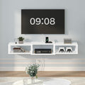 62.5 Floating TV Stand with Power Outlet Wall-Mounted Entertainment Center for 75 inch TVs Floating Media Console Shelf for Under TV Storage for Living Room Bedroom White TVWT102E01