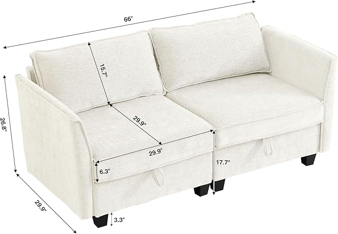 ORRD Small Modular Sectional Sofa Loveseat Couch with Storage 2 Seater Sofa Modular for Living Room Office (Beige)