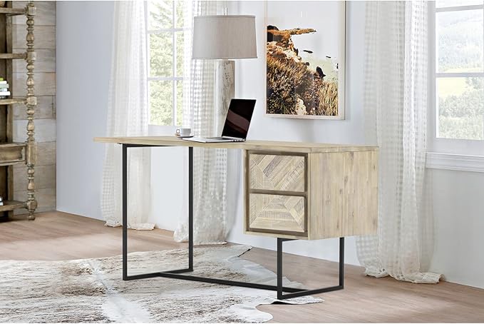 Armen Living Peridot 2 Drawer Desk in Natural Acacia Wood 24 x 29 x 51