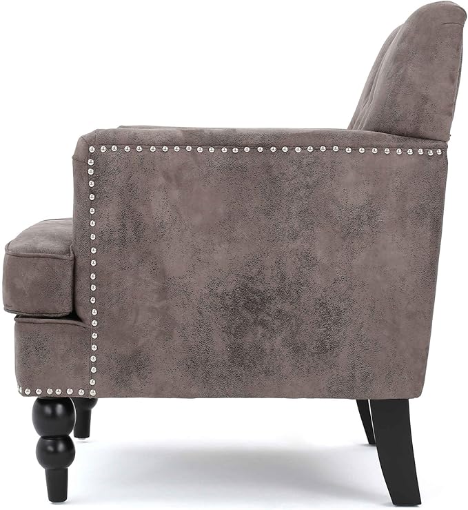 Accent ChairTufted High Back Single Sofa Chair With Naihead DesignUpholstered Chair with Arms And Cushion PaddedLiving Room Chair with Turned Legs for BedroomHome Office (Microfiber Grey+Brown)