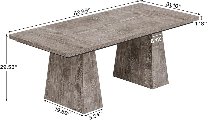 Tribesigns 63-Inch Executive Desk Large Office Computer Desk with Double Pedestal Modern Simple Workstations Writing Table Conference Table Business Furniture for Home Office Grey