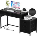 Unikito Reversible Computer Desk with 5 Drawers Sturdy Office Desk with Power Outlets and USB Ports Corner Writing Table with File Cabinet &amp Printer Stand Vanity Desk with Storage Black