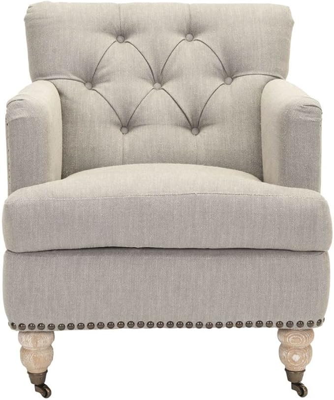 Safavieh Hudson Collection Mario Light Grey and Brass Nailheads Club Chair