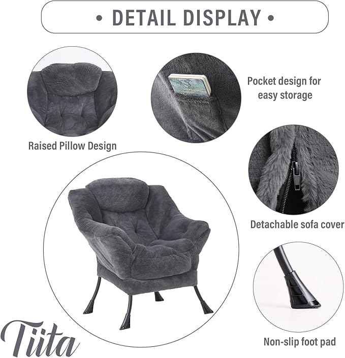 Tiita Lazy Chair with Ottoman Modern Large Accent Lounge Chair Leisure Sofa Armchair with Ottoman Reading Chair with Footrest for Bedroom Living Room Dorm Rooms Garden and Courtyard