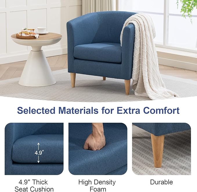 Accent Barrel Chair Modern Comfy Living Room Chairs with Armrest Small Reading Chair with Cozy Soft Padded for Bedroom Reception Room Cafe Blue