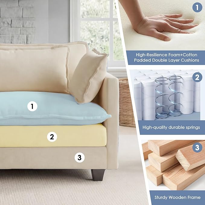 113.4 U-Shaped Modular Sectional Sofa with Ottoman Comfy Cloud Couch with Deep Seat (23.6 D) Solid Wood FrameBeige/Gray/Blue/Black for Living Room Small Apartment (Beige 3 Seat)