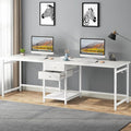 79 Inch White Two Person Desk with Drawers Extra Long Desk with Storage Shelves Double Home Office Desk with Hooks 2 Person Writing Study Table Workstation for Home Office