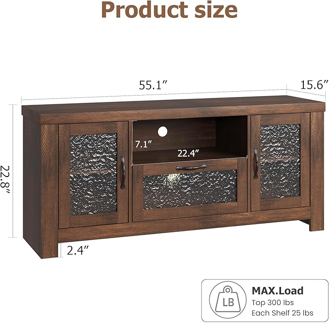 IDEALHOUSE TV Stand for 65 Inch TV Farmhouse Entertainment Center with Acrylic Door Storage Cabinet &amp Adjustable Shelves Rustic TV Console Table for Living Room Bedroom Brown