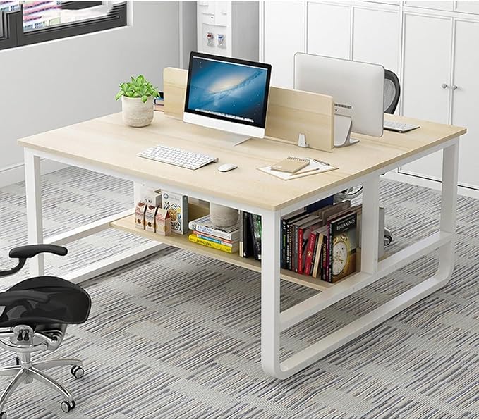 47 Inch Two Person Computer Desk with Partition &amp Shelves Space Saving Home Office Workstation Writing Study Desk for Professionals Students Sturdy Modern Design in White