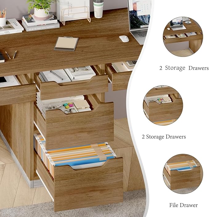 Two Person Desk with 5 Drawers Double Desk with Storage for 2 People 78 Inch Extra Long Computer Desk Workstation with File Drawer for Home Office Brown