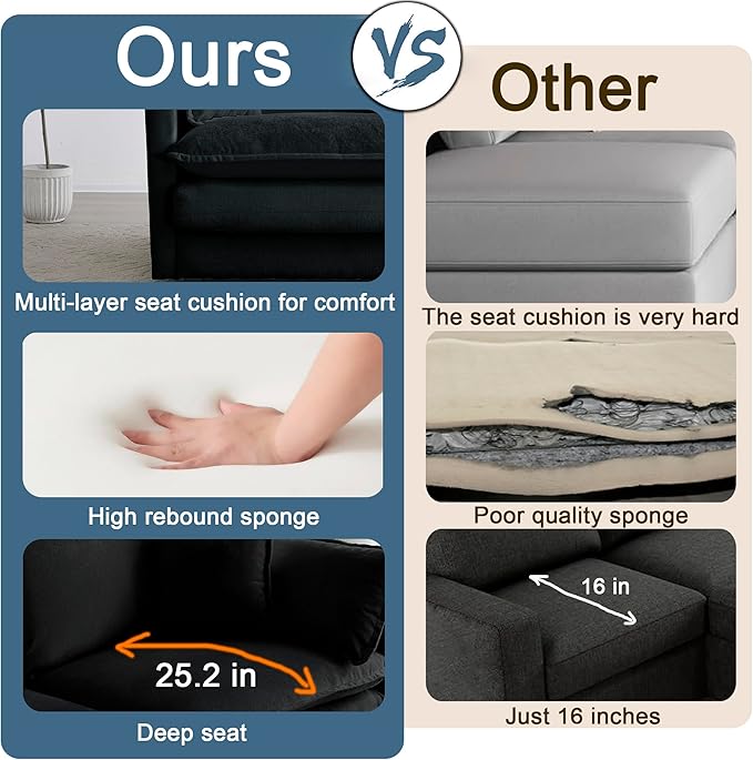 Small Sectional Couch76.7 Small L Shaped Cloud Sofa with Movable OttomanSofa Set for Living RoomApartmentsBlack