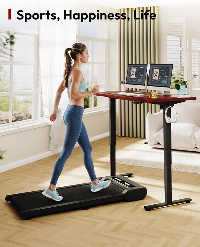 SANODESK Electric Standing Desk 55 x 28 Inches Whole-Piece Desktop Height Adjustable Stand Up Desk w/6-Button Controller Ergonomic Computer Desk for Home Office Black Frame + Mahogany Tabletop