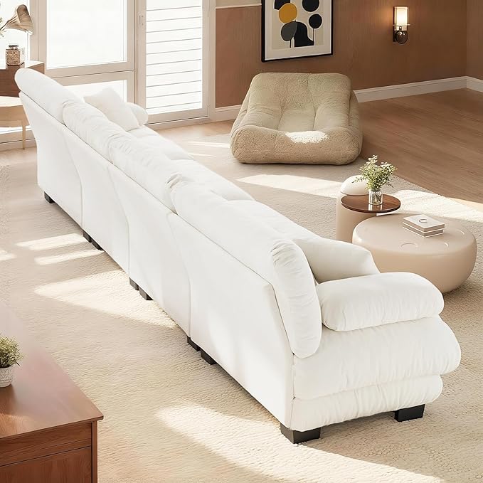 Beige Chenille Sectional Couch-173.3 Oversized 4-Seater Cloud Sofa with Pillow High-Density Sponge Filling Lounge Couches for Living RoomApartment
